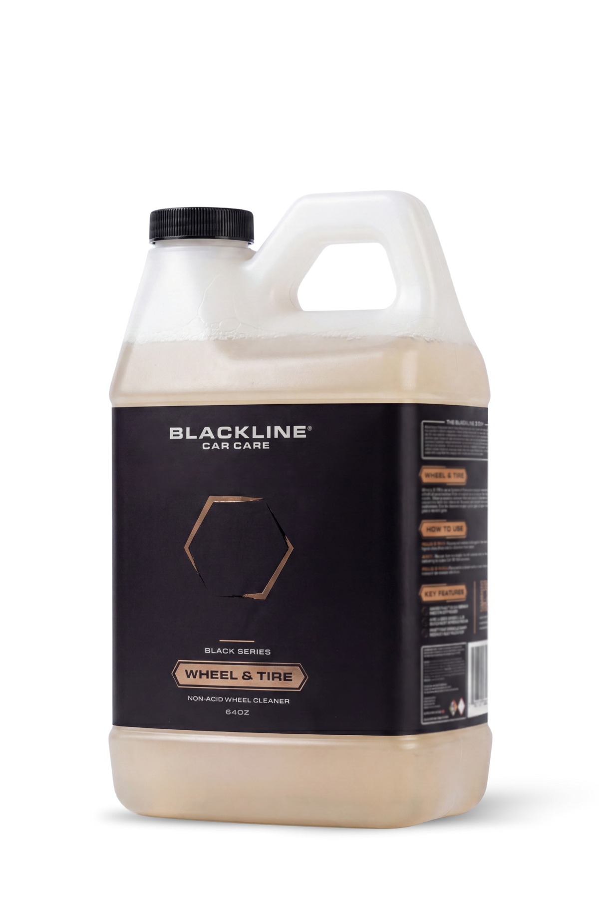 Blackline Wheel N' Tire Cleaner 64oz large refill bottle, standalone product shot.