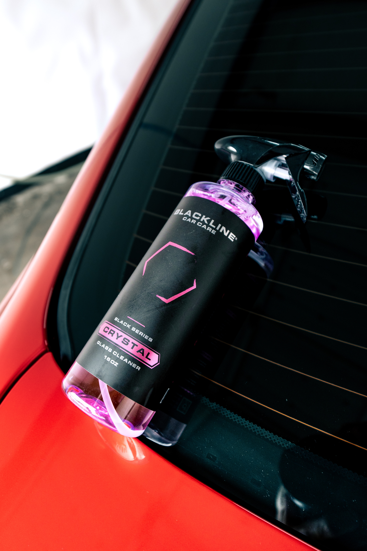 Crystal-clear glass surface after cleaning with Blackline Crystal Glass Cleaner.