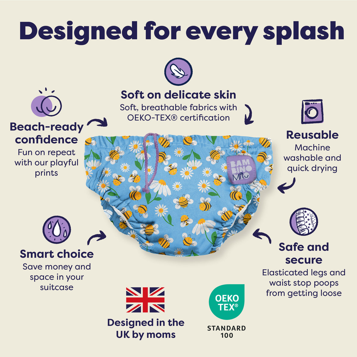Reusable Swim Diaper in Busy Bees