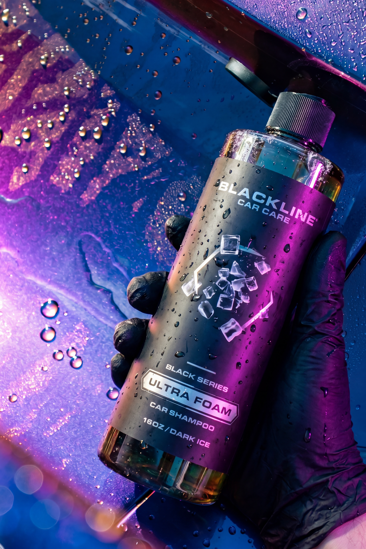 Ultra Foam Dark Ice 64oz refill bottle being used during a wash.
