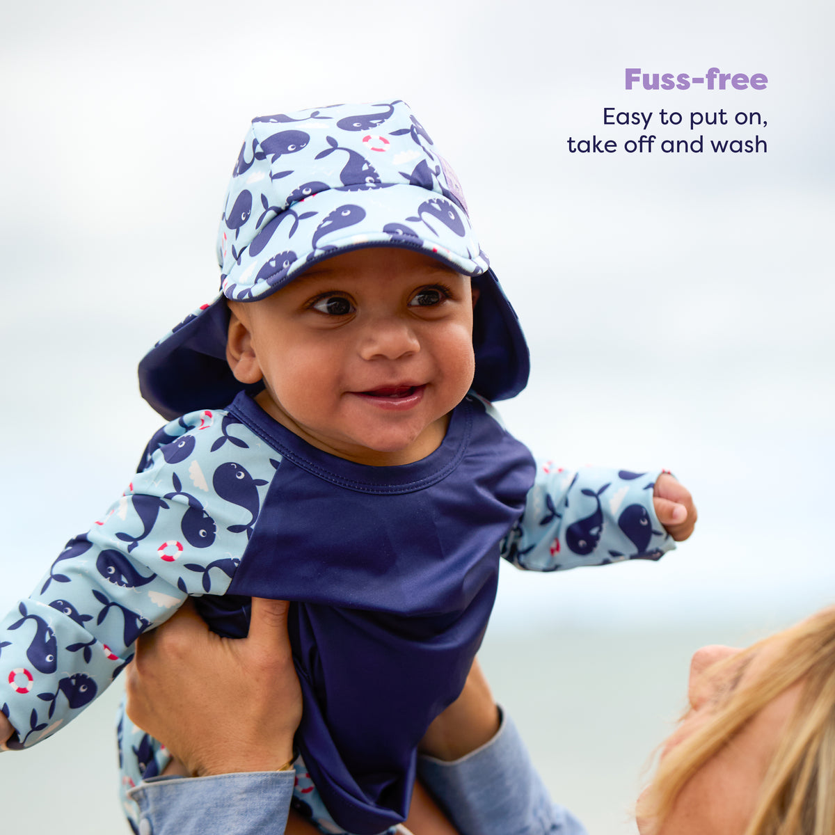 3 Piece Baby Swim Set with Swim Nappy, Swim top and Swim Hat in Blue Whale - Bambino Mio (EU)