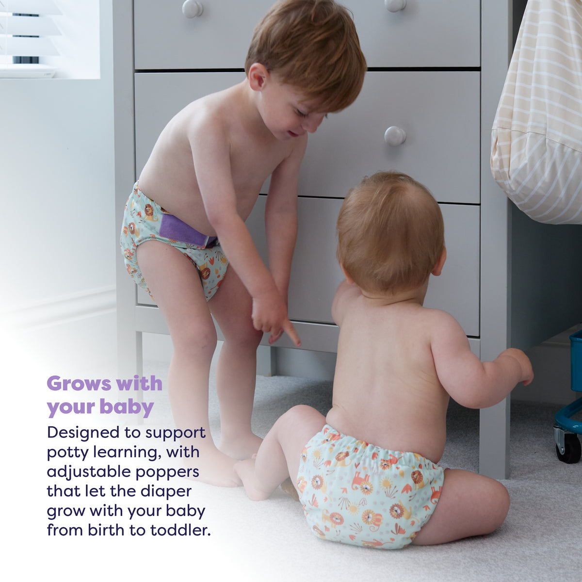 5 Pack Revolutionary Reusable Diaper Bundle in Wild Life - Bambino Mio (EU)