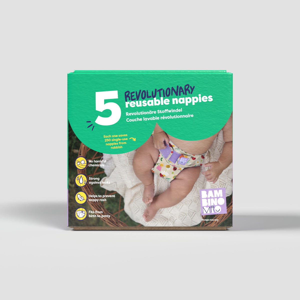 5 Pack Revolutionary Reusable Diaper Bundle in Wild Life - Bambino Mio (EU)