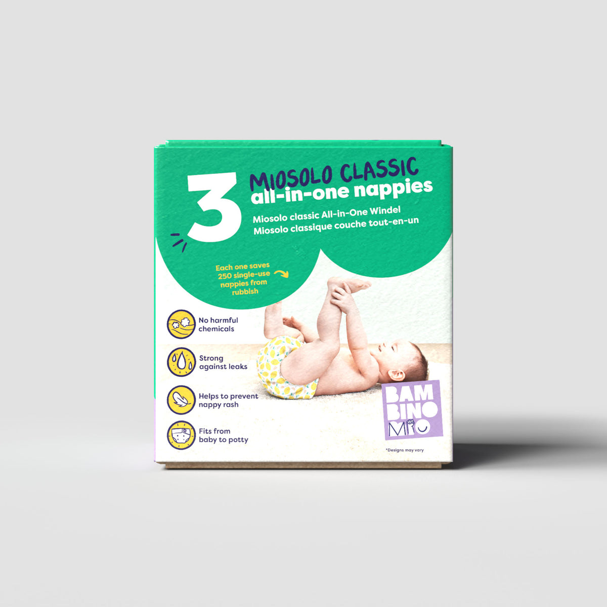 3 Pack Miosolo All-in-One Reusable Diaper in Bugs Life