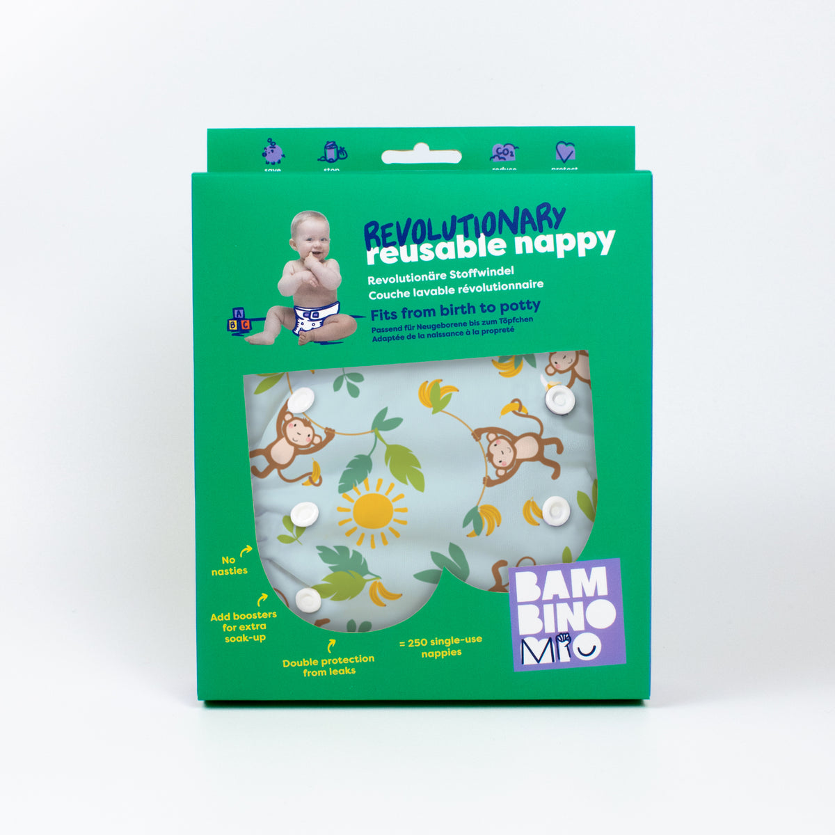 Revolutionary Reusable Diaper in Cheeky Monkeys - Bambino Mio (EU)