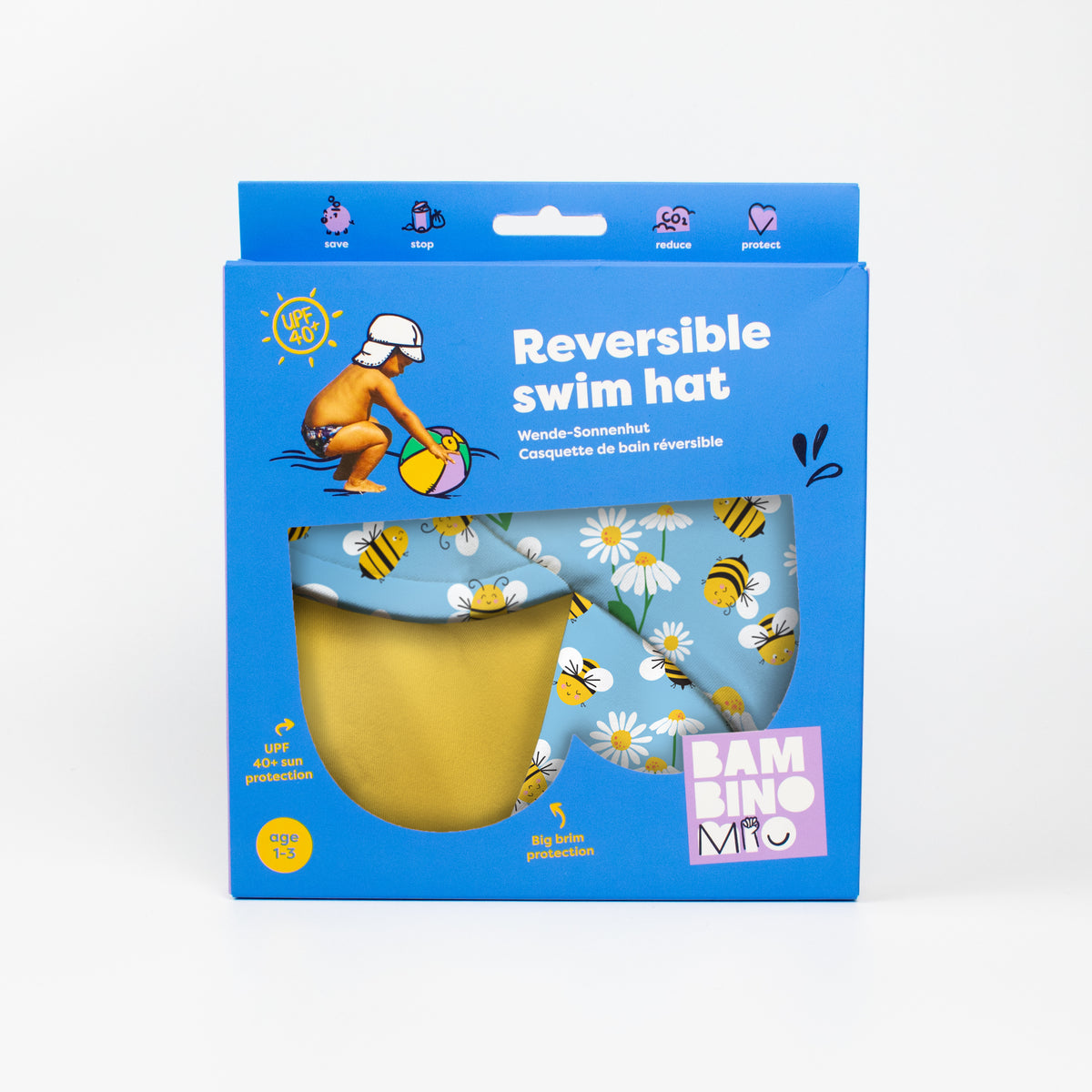 Gorro de baño reversible con protección UPF 40+ para bebés y niños pequeños Las abejas trabajadoras