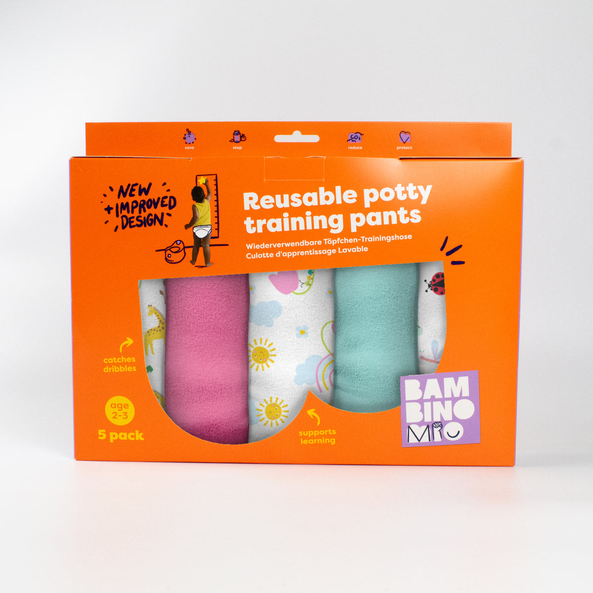Reusable Potty Training Pants 5 Pack in Garden Party - New and Improved! - Bambino Mio (EU)