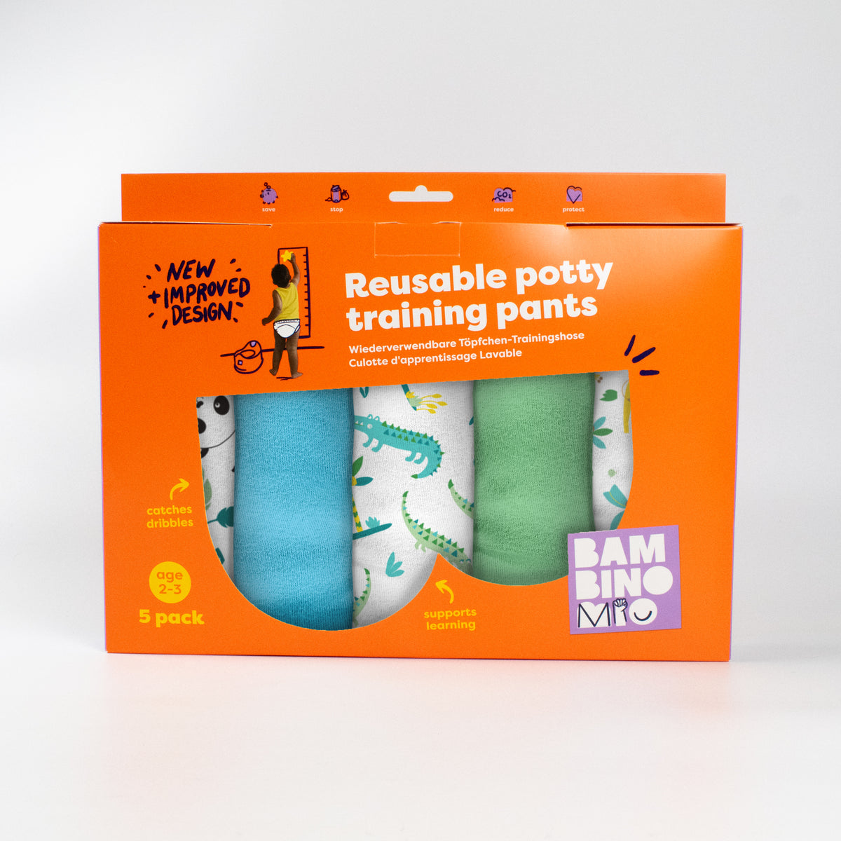 Reusable Potty Training Pants 5 Pack in Wild Life - New and Improved! - Bambino Mio (EU)