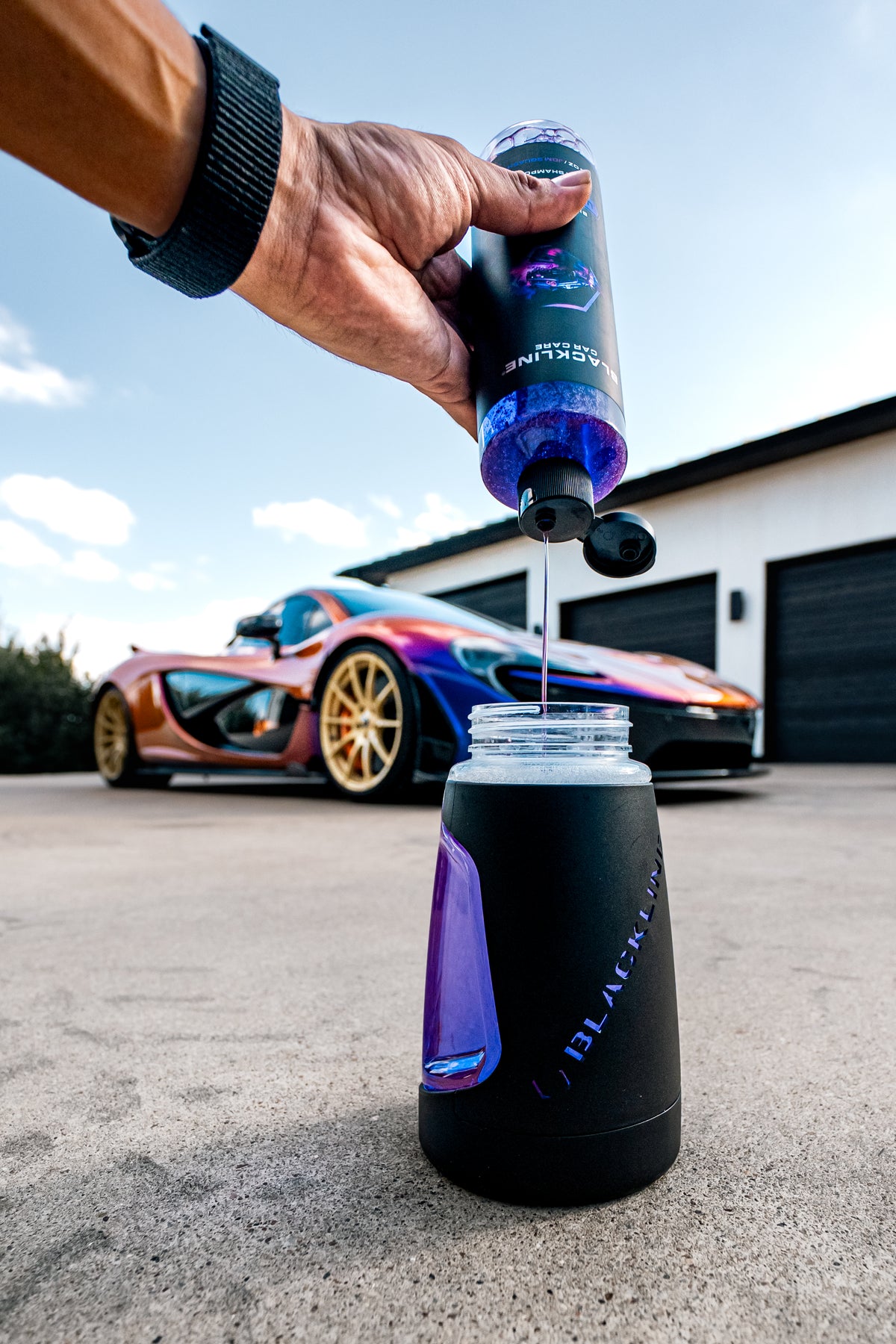 Ultra Series Foam Cannon attached to pressure washer in use.