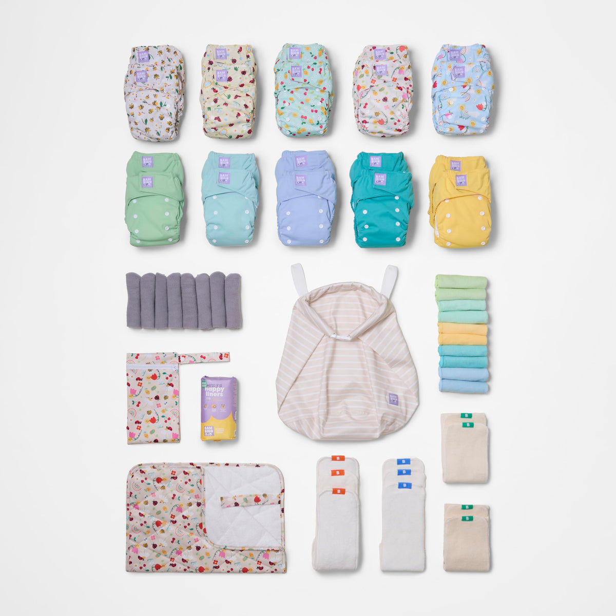The Everything Reusable Nappy Bundle in Garden Party and Pastels - Bambino Mio (EU)