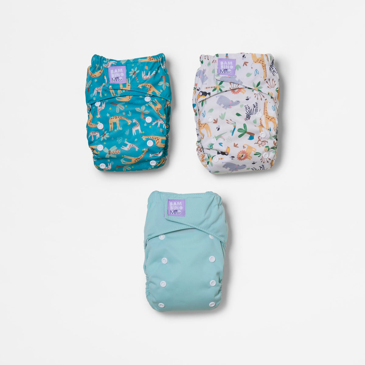 Revolutionary Try-Me-Trio Reusable Diaper Bundle in Wild Life - Bambino Mio (EU)