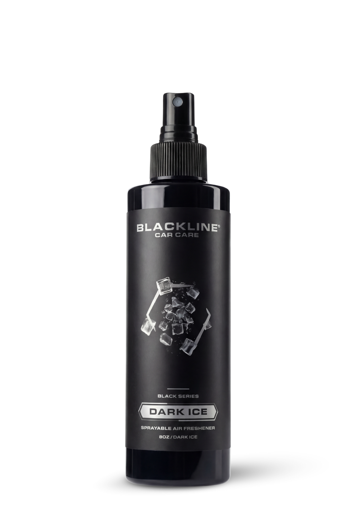 Blackline 8oz air freshener spray in Dark Ice scent, black bottle.