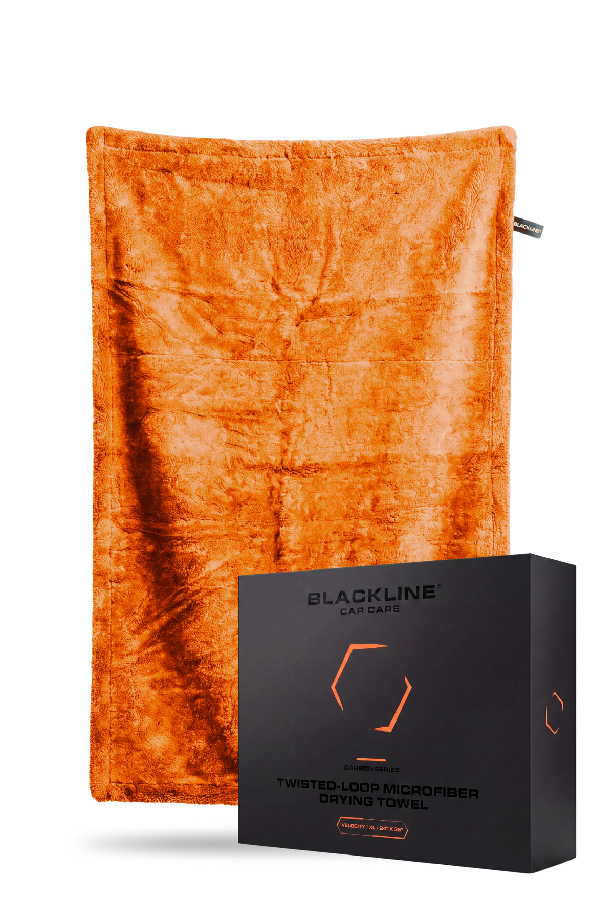 Velocity orange Blackline twisted-loop microfiber drying towel laid flat, single-pack option.