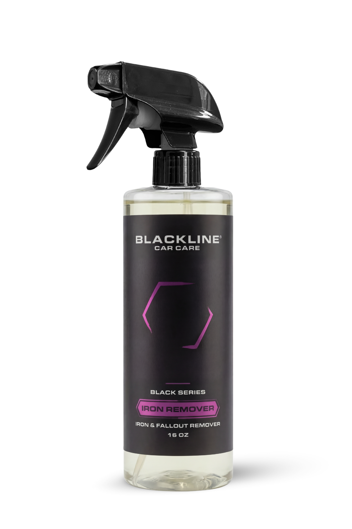 Blackline Iron Remover, black spray bottle for removing iron contaminants from paint and wheels.