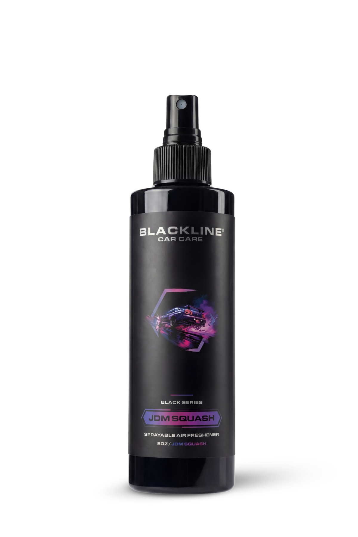 Blackline 8oz air freshener spray in JDM Squash scent, black bottle.