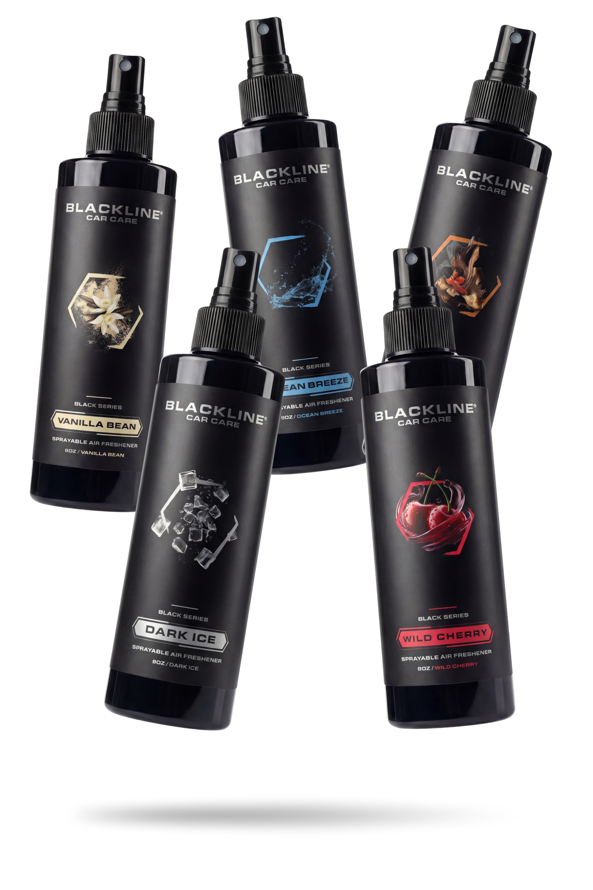 Blackline 8oz air freshener variety 5-pack with five different scent bottles.