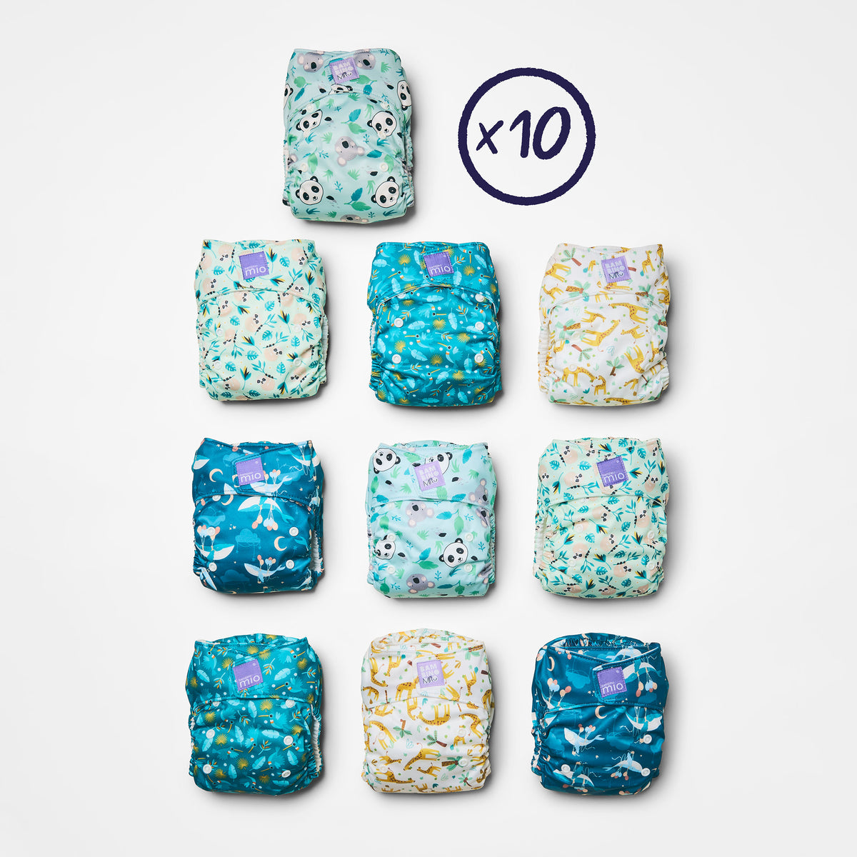 10 Pack Miosolo All-in-One Reusable Diaper in Animals - Bambino Mio (EU)