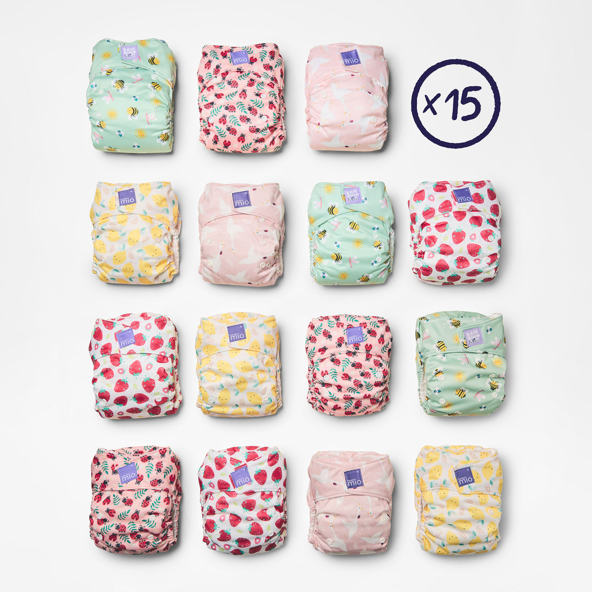 15 Pack Miosolo All-in-One Reusable Diaper in Bugs Life - Bambino Mio (EU)
