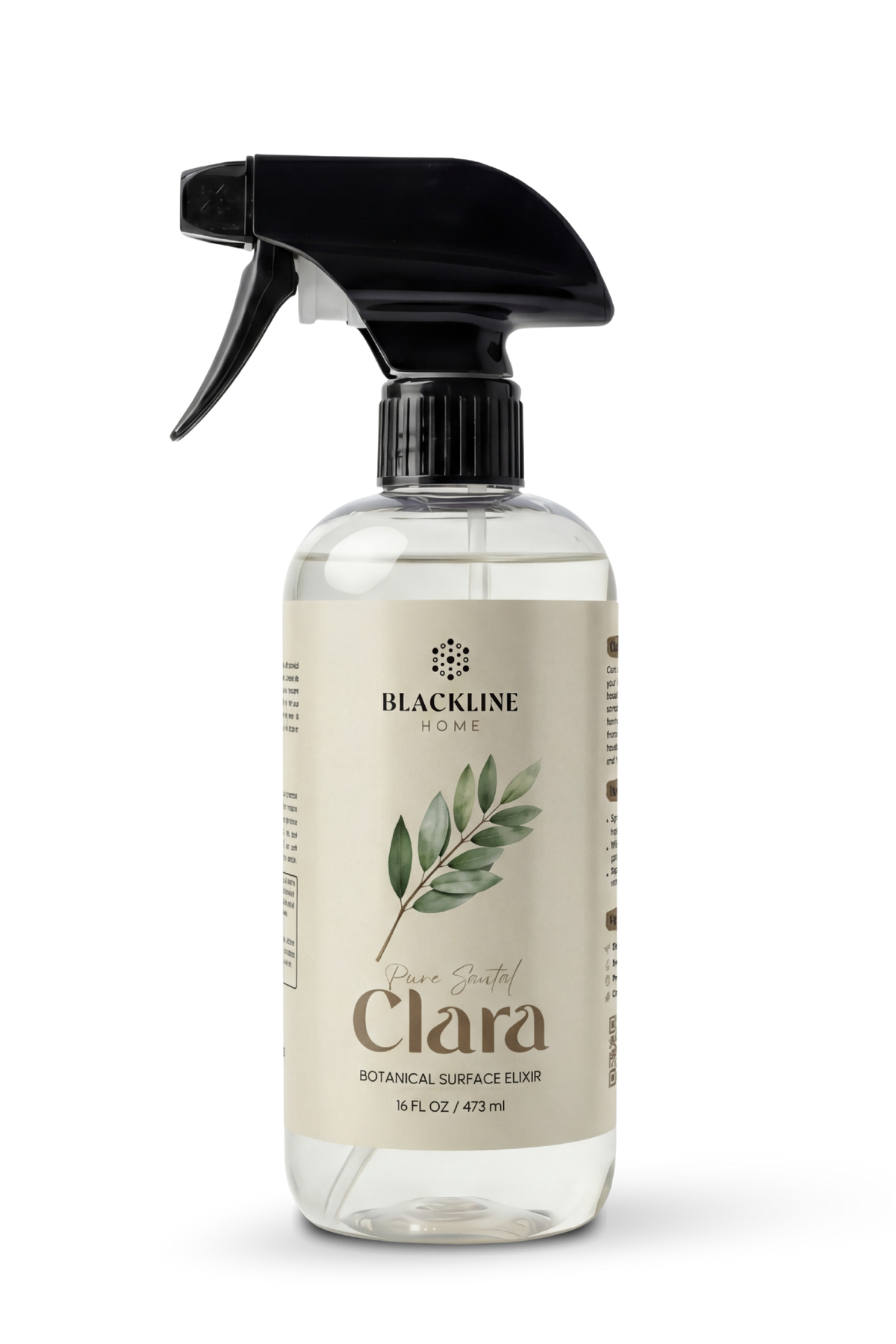 Blackline Home Clara 16oz spray bottle featuring plant-based formula for streak-free surface cleaning.