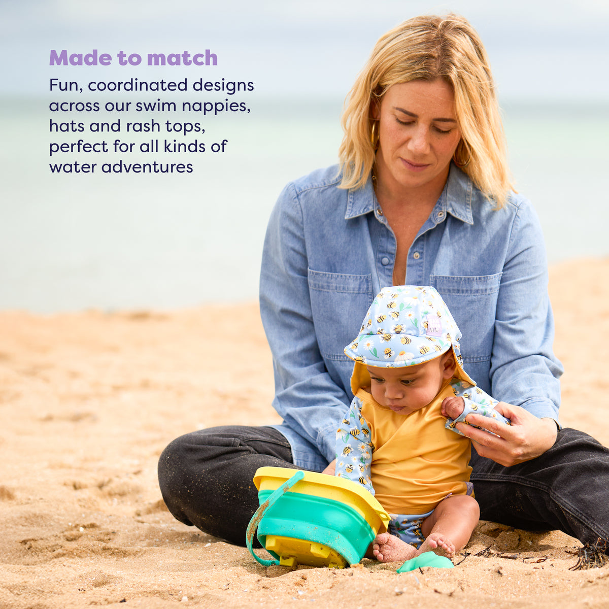 UPF 40+ Soft and Gentle Protective Beach Rash Vest in Busy Bees - Bambino Mio (EU)