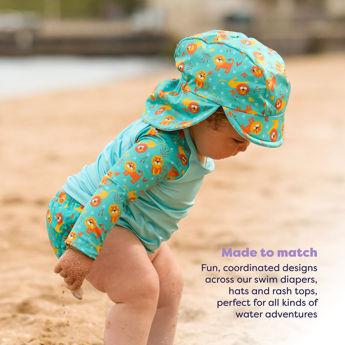 UPF 40+ Reversible Swim Hat for Babies and Toddlers in Cool Cats - Bambino Mio (EU)