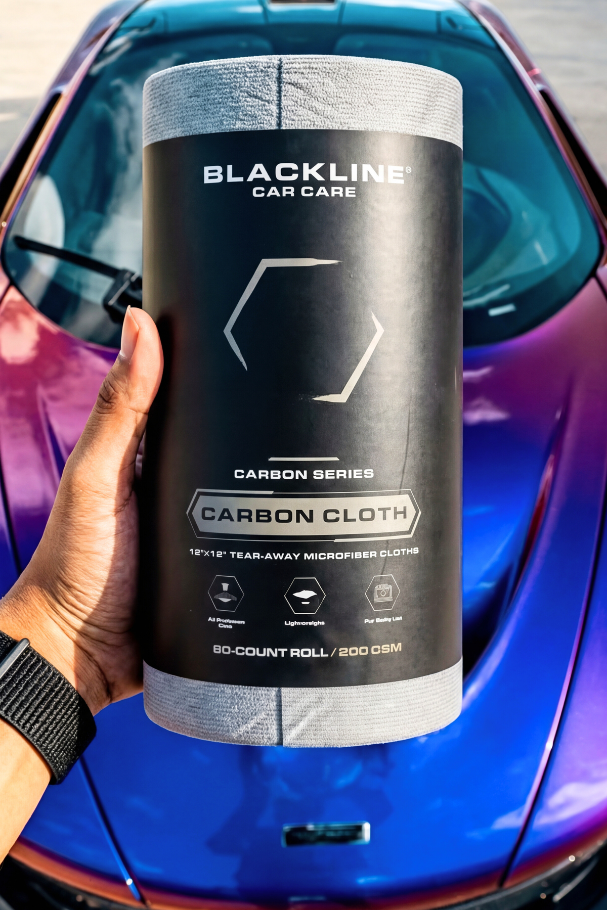 Blackline Carbon Cloth folded showing product label.