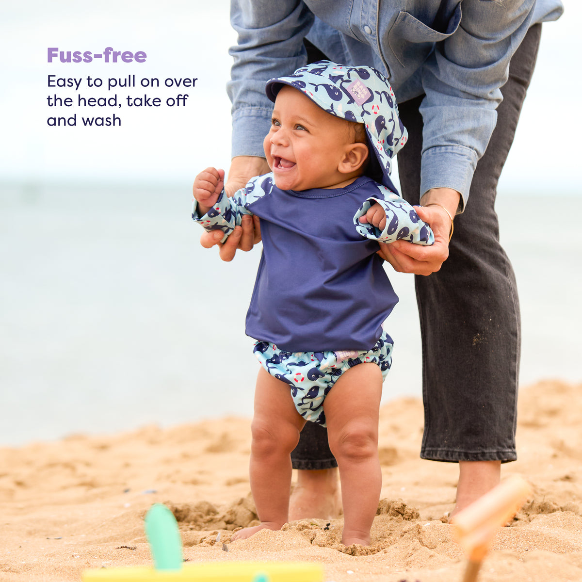 UPF 40+ Soft and Gentle Protective Beach Rash Vest in Blue Whale - Bambino Mio (EU)