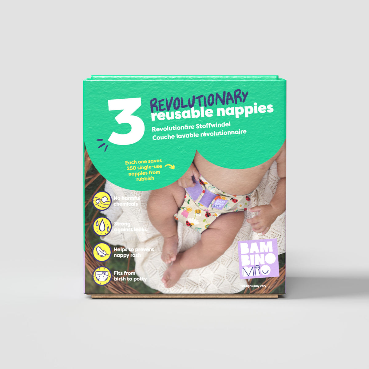 Revolutionary Try-Me-Trio Reusable Diaper Bundle in Garden Party - Bambino Mio (EU)