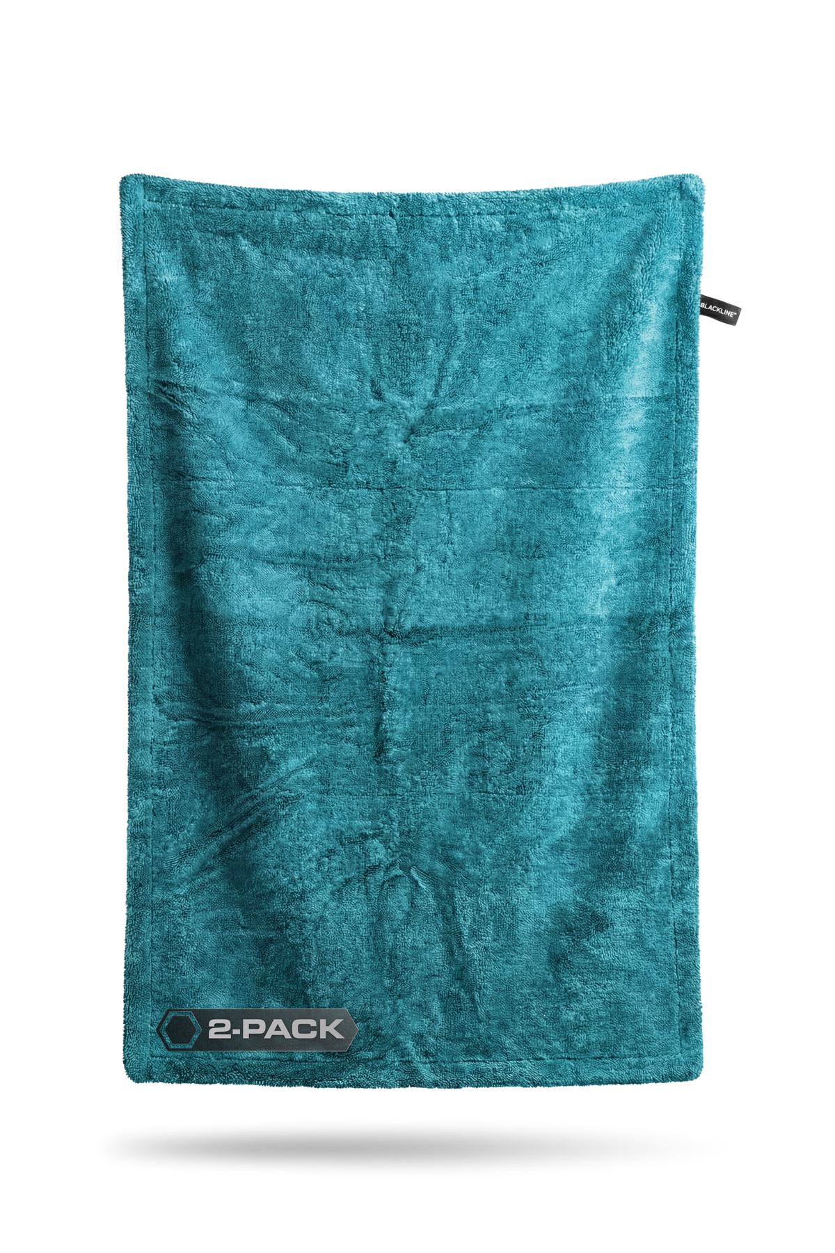 Aqua blue Blackline twisted-loop drying towel laid flat with a 2-PACK badge in the lower left.