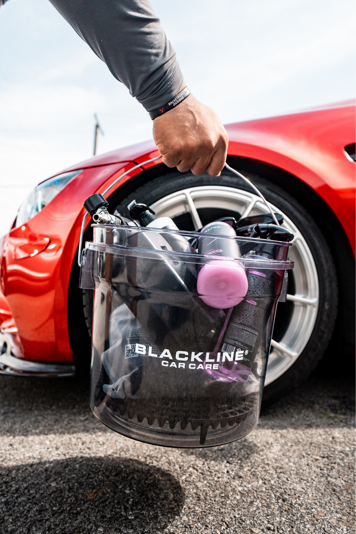 Blackline Detailing Bucket with storage lid showing organization.