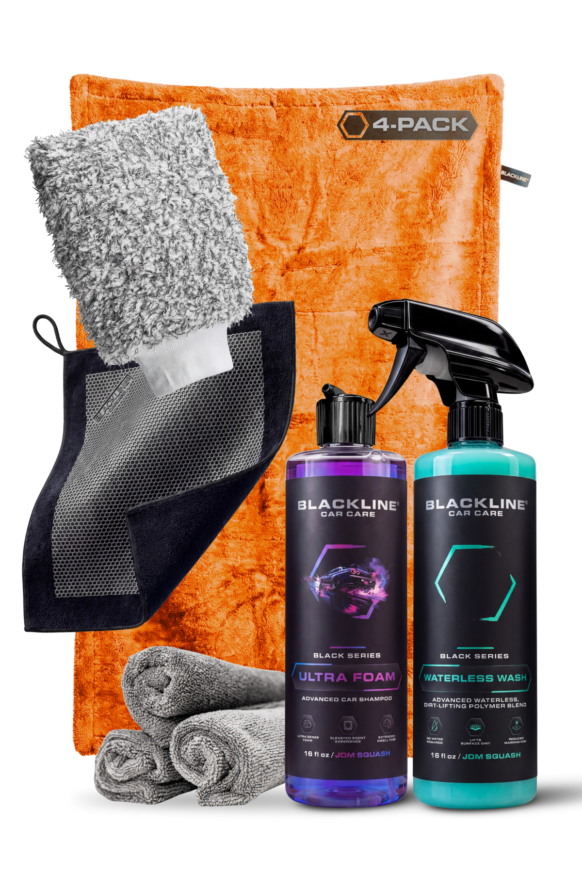 Blackline Twisted-Loop Drying Towel 4-pack Velocity Orange with JDM Squash Ultra Foam 16oz